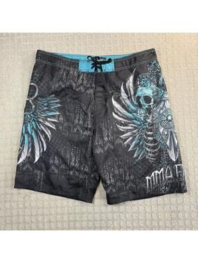 MMA Elite Skull Fight Shorts Black Teal Large